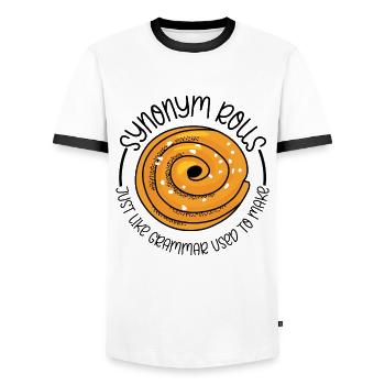 Synonym Rolls Englisch Lehrer Grammatik - Männer Kontrast-T-Shirt - Weiß/Schwarz - Vorne - AI Model Female 172 light (172cm) & AI Model Male 178 dark (178cm)