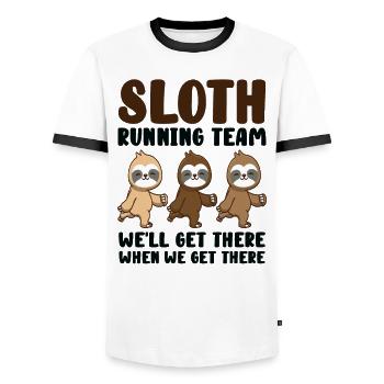 Sloth Running Team We Will Get There When We Get - Men's Ringer Shirt - white/black - Front - AI Model Female 172 light (172cm) & AI Model Male 178 dark (178cm)