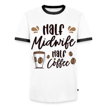 Half Midwife Half Coffee Geburtshelferin Hebamme - Männer Kontrast-T-Shirt - Weiß/Schwarz - Vorne - AI Model Female 172 light (172cm) & AI Model Male 178 dark (178cm)