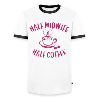 Half Midwife Half Coffee Geburtshelferin Hebamme - Männer Kontrast-T-Shirt - Weiß/Schwarz - Vorne - AI Model Female 172 light (172cm) & AI Model Male 178 dark (178cm)