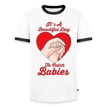 Baby Geburt Hebamme Geburtshilfe Geburtshelferin - Männer Kontrast-T-Shirt - Weiß/Schwarz - Vorne - AI Model Female 172 light (172cm) & AI Model Male 178 dark (178cm)