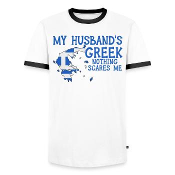Femme Grèce Grec Grec - T-shirt contrasté Homme - blanc/noir - Devant - AI Model Female 172 light (172cm) & AI Model Male 178 dark (178cm)
