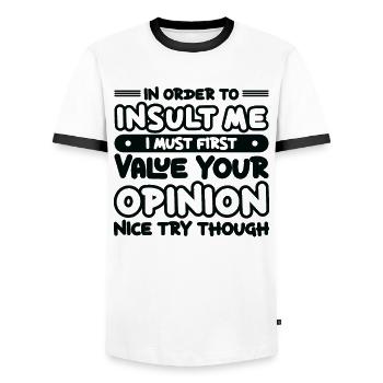 Afin d’insulter le sarcasme insultant - T-shirt contrasté Homme - blanc/noir - Devant - AI Model Female 172 light (172cm) & AI Model Male 178 dark (178cm)
