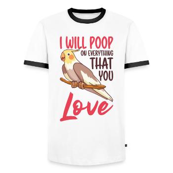 Cockatiel Pooping Bird Fan Bird Bird - T-shirt contrasté Homme - blanc/noir - Devant - AI Model Female 172 light (172cm) & AI Model Male 178 dark (178cm)