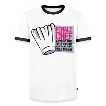 Female Chef Cooking Meals Food Lover - Men's Ringer Shirt - white/black - Front - AI Model Female 172 light (172cm) & AI Model Male 178 dark (178cm)
