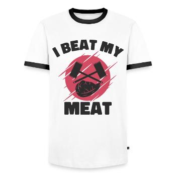 Chefkoch Kulinarisch Fleischliebhaber Kochen - Männer Kontrast-T-Shirt - Weiß/Schwarz - Vorne - AI Model Female 172 light (172cm) & AI Model Male 178 dark (178cm)