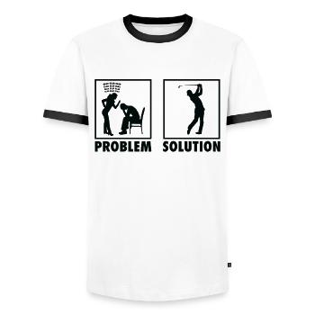 Golf Golf Players Statement Problem Solution. - Men's Ringer Shirt - white/black - Front - AI Model Female 172 light (172cm) & AI Model Male 178 dark (178cm)