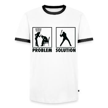 Problème de déclaration des joueurs de baseball - T-shirt contrasté Homme - blanc/noir - Devant - AI Model Female 172 light (172cm) & AI Model Male 178 dark (178cm)