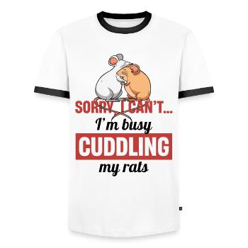 Rat Cuddling Pet Owner Rodent Rat Lovers - Männer Kontrast-T-Shirt - Weiß/Schwarz - Vorne - AI Model Female 172 light (172cm) & AI Model Male 178 dark (178cm)