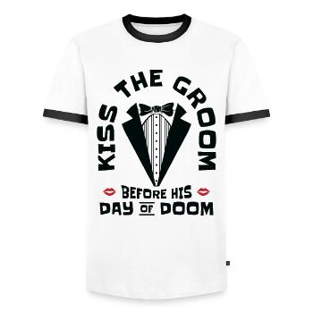 Jour de mariage de célibataire Fate Kisser - T-shirt contrasté Homme - blanc/noir - Devant - AI Model Female 172 light (172cm) & AI Model Male 178 dark (178cm)