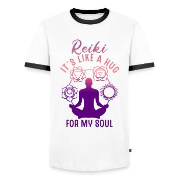 Médecine énergétique Reiki Soul Praticien Énergie - T-shirt contrasté Homme - blanc/noir - Devant - AI Model Female 172 light (172cm) & AI Model Male 178 dark (178cm)