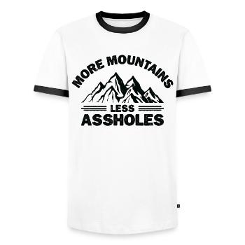 More Mountains Less Assholes Berge Wandern - Männer Kontrast-T-Shirt - Weiß/Schwarz - Vorne - AI Model Female 172 light (172cm) & AI Model Male 178 dark (178cm)