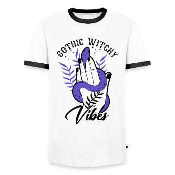 Gothic Divination Fortune Telling Witch Crystal - Men's Ringer Shirt - white/black - Front - AI Model Female 172 light (172cm) & AI Model Male 178 dark (178cm)