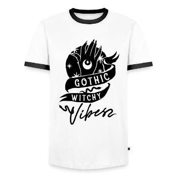 Gothic Divination Fortune Telling Witch Crystal - Men's Ringer Shirt - white/black - Front - AI Model Female 172 light (172cm) & AI Model Male 178 dark (178cm)