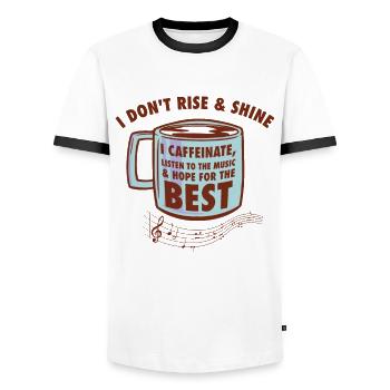 Music Coffee Music Fan Breakfast Songs - Men's Ringer Shirt - white/black - Front - AI Model Female 172 light (172cm) & AI Model Male 178 dark (178cm)