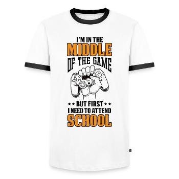 Les enfants retournent à l’école au milieu du jeu Assister - T-shirt contrasté Homme - blanc/noir - Devant - AI Model Female 172 light (172cm) & AI Model Male 178 dark (178cm)