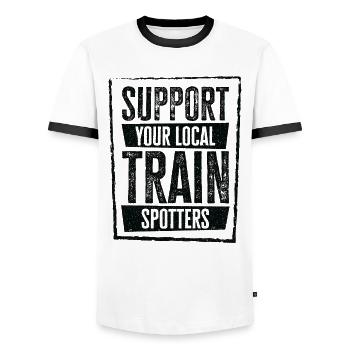 Train Trainspotter Locomotive Hobby Trainspotting - Men's Ringer Shirt - white/black - Front - AI Model Female 172 light (172cm) & AI Model Male 178 dark (178cm)