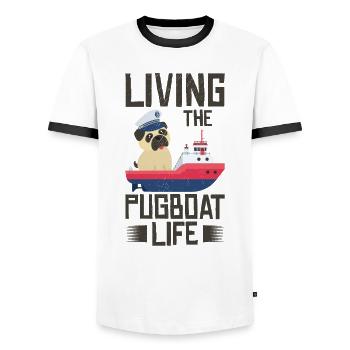 Remorqueur Pug Boat Life Sailing Pug Owner Boat - T-shirt contrasté Homme - blanc/noir - Devant - AI Model Female 172 light (172cm) & AI Model Male 178 dark (178cm)