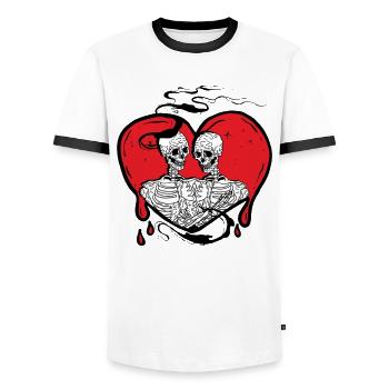 Till Death Midnight Lovers Gothic Skull Bones - Men's Ringer Shirt - white/black - Front - AI Model Female 172 light (172cm) & AI Model Male 178 dark (178cm)