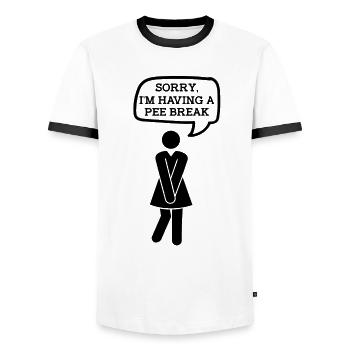 Pregnancy Funny Announcement I'm Having a Pee - Men's Ringer Shirt - white/black - Front - AI Model Female 172 light (172cm) & AI Model Male 178 dark (178cm)