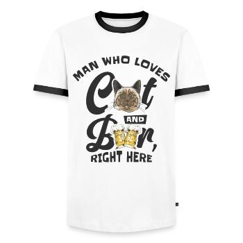 L’homme, les chats et la consommation de bière - T-shirt contrasté Homme - blanc/noir - Devant - AI Model Female 172 light (172cm) & AI Model Male 178 dark (178cm)