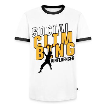 Social Media Influencer Social Climbing Meme - Männer Kontrast-T-Shirt - Weiß/Schwarz - Vorne - AI Model Female 172 light (172cm) & AI Model Male 178 dark (178cm)