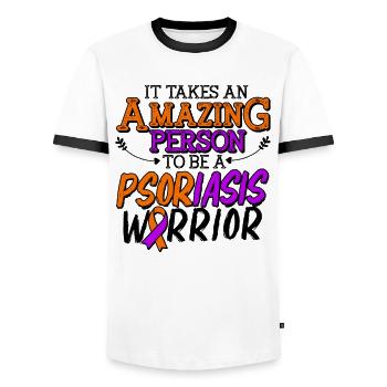 Psoriasis Warrior Amazing Lavender Orange Ribbon - Men's Ringer Shirt - white/black - Front - AI Model Female 172 light (172cm) & AI Model Male 178 dark (178cm)