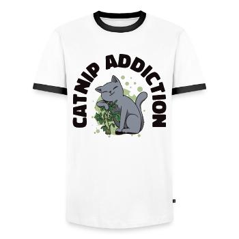 Dépendance à l’herbe à chat Propriétaire de chat Animal de compagnie - T-shirt contrasté Homme - blanc/noir - Devant - AI Model Female 172 light (172cm) & AI Model Male 178 dark (178cm)