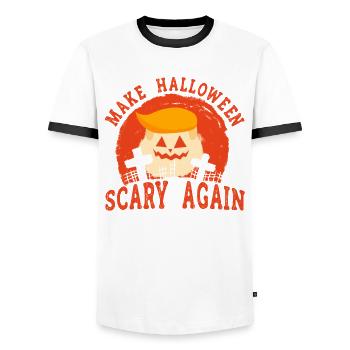 Halloween Abstimmung Politischer Kürbis Wähler - Männer Kontrast-T-Shirt - Weiß/Schwarz - Vorne - AI Model Female 172 light (172cm) & AI Model Male 178 dark (178cm)