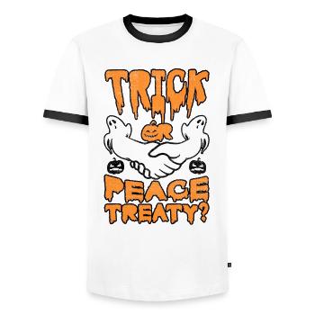 Halloween Trick Traité de paix Choix pacifiste - T-shirt contrasté Homme - blanc/noir - Devant - AI Model Female 172 light (172cm) & AI Model Male 178 dark (178cm)