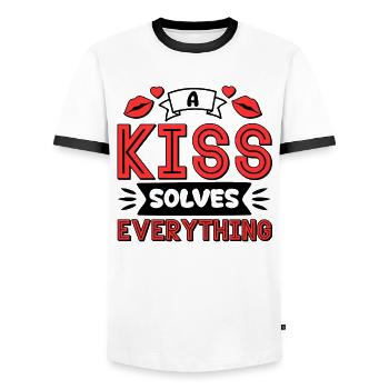 Problem Kissing Solution Relationship Partners - Men's Ringer Shirt - white/black - Front - AI Model Female 172 light (172cm) & AI Model Male 178 dark (178cm)