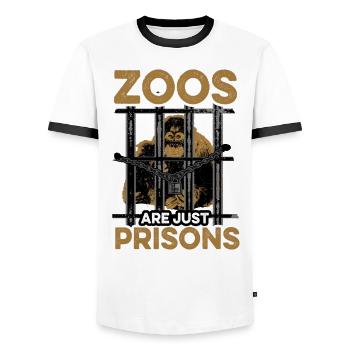 Les zoos ne sont que des prisons anti-protestation contre - T-shirt contrasté Homme - blanc/noir - Devant - AI Model Female 172 light (172cm) & AI Model Male 178 dark (178cm)