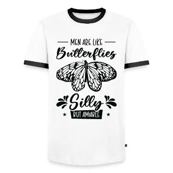 Himmlischer Schmetterling Silly Men - Männer Kontrast-T-Shirt - Weiß/Schwarz - Vorne - AI Model Female 172 light (172cm) & AI Model Male 178 dark (178cm)