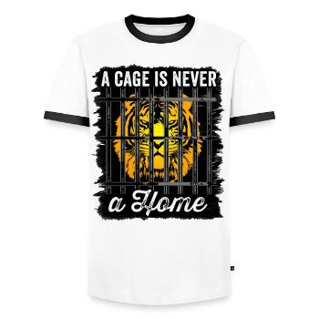 Une cage n’est jamais une maison anti-manifestation - T-shirt contrasté Homme - blanc/noir - Devant - AI Model Female 172 light (172cm) & AI Model Male 178 dark (178cm)