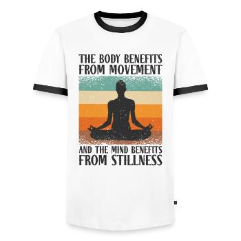 Serenity Meditating Yoga Fan Spiritual Relaxation - Men's Ringer Shirt - white/black - Front - AI Model Female 172 light (172cm) & AI Model Male 178 dark (178cm)
