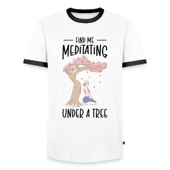 Serenity Meditating Nature Fan Spiritual Yoga - Men's Ringer Shirt - white/black - Front - AI Model Female 172 light (172cm) & AI Model Male 178 dark (178cm)