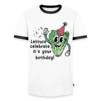 Vegan Lettuce Birthday Greeting Natal Day - Men's Ringer Shirt - white/black - Front - AI Model Female 172 light (172cm) & AI Model Male 178 dark (178cm)