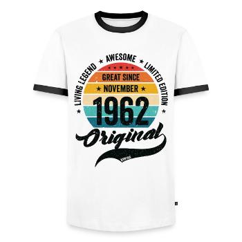 Rétro 60 ans Novembre 1962 Anniversaire Vintage - T-shirt contrasté Homme - blanc/noir - Devant - AI Model Female 172 light (172cm) & AI Model Male 178 dark (178cm)