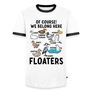 Funny Animals Birds Floaters We Belong Here - Men's Ringer Shirt - white/black - Front - AI Model Female 172 light (172cm) & AI Model Male 178 dark (178cm)