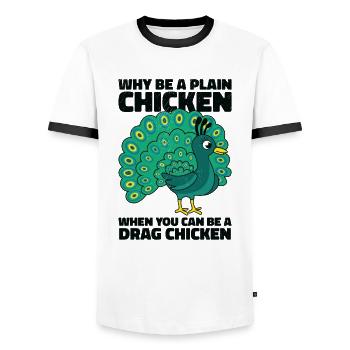 Peacock Positivity Drag Peacock Fan - T-shirt contrasté Homme - blanc/noir - Devant - AI Model Female 172 light (172cm) & AI Model Male 178 dark (178cm)