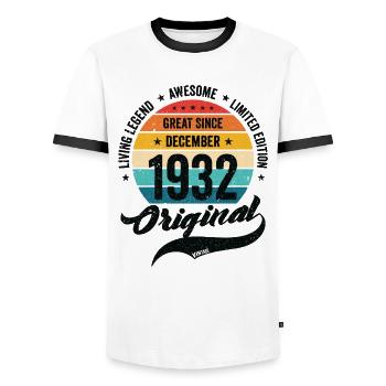 Retro 90 Years December 1932 Birthday Vintage - Männer Kontrast-T-Shirt - Weiß/Schwarz - Vorne - AI Model Female 172 light (172cm) & AI Model Male 178 dark (178cm)