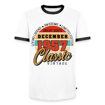 Retro 65 Years December 1957 Birthday Vintage - Männer Kontrast-T-Shirt - Weiß/Schwarz - Vorne - AI Model Female 172 light (172cm) & AI Model Male 178 dark (178cm)