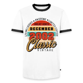 Retro 20 Jahre Dezember 2002 Geburtstag Vintage - Männer Kontrast-T-Shirt - Weiß/Schwarz - Vorne - AI Model Female 172 light (172cm) & AI Model Male 178 dark (178cm)