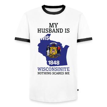Nichts macht mir Angst Wisconsinite Husband - Männer Kontrast-T-Shirt - Weiß/Schwarz - Vorne - AI Model Female 172 light (172cm) & AI Model Male 178 dark (178cm)