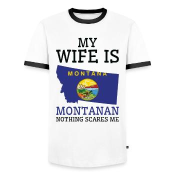 Rien ne me fait peur Montanan Wife Montana - T-shirt contrasté Homme - blanc/noir - Devant - AI Model Female 172 light (172cm) & AI Model Male 178 dark (178cm)