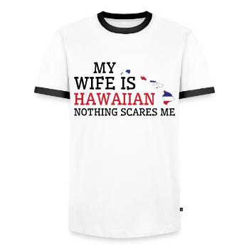 Rien ne me fait peur Hawaiian Wife - T-shirt contrasté Homme - blanc/noir - Devant - AI Model Female 172 light (172cm) & AI Model Male 178 dark (178cm)