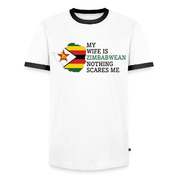 Rien ne me fait peur femme zimbabwéenne - T-shirt contrasté Homme - blanc/noir - Devant - AI Model Female 172 light (172cm) & AI Model Male 178 dark (178cm)