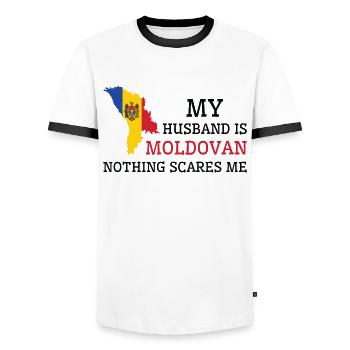 Nothing Scares Me Moldovan Husband Moldova - Men's Ringer Shirt - white/black - Front - AI Model Female 172 light (172cm) & AI Model Male 178 dark (178cm)