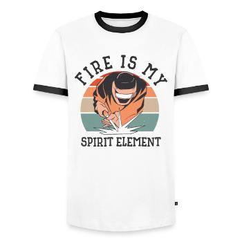 Welding Fire Spirit Element Metalworker Blacksmith - Men's Ringer Shirt - white/black - Front - AI Model Female 172 light (172cm) & AI Model Male 178 dark (178cm)
