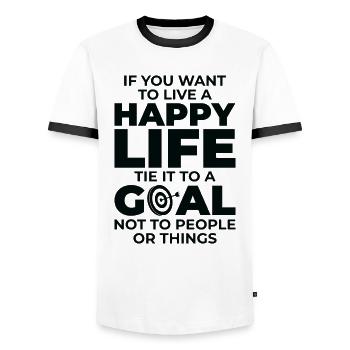 Goal Life Quotes Happy Positive Message - Men's Ringer Shirt - white/black - Front - AI Model Female 172 light (172cm) & AI Model Male 178 dark (178cm)